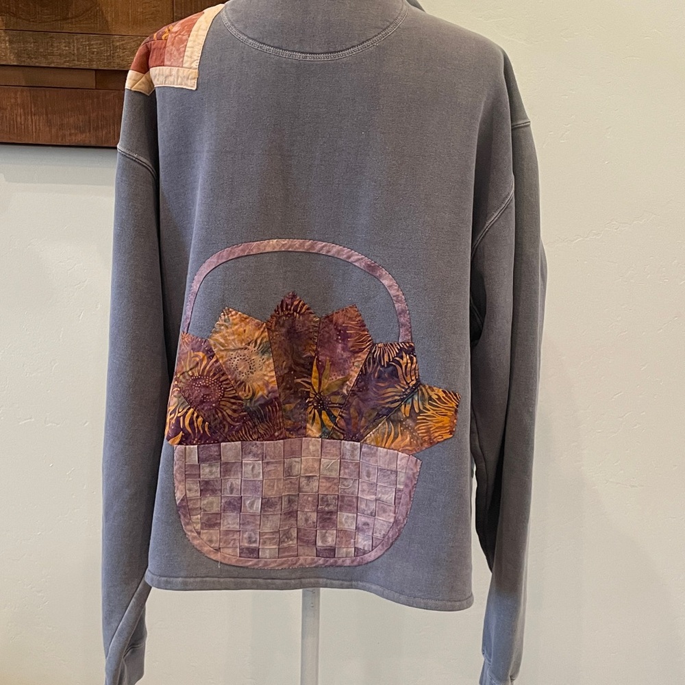 Gray Purple Pigment Dyed Patchwork Sweatshirt Jac… - image 5
